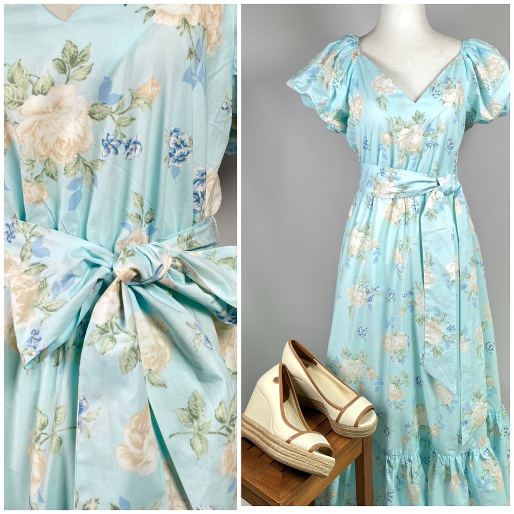 LoveShackFancy Pastel Blue Floral Midi Dress